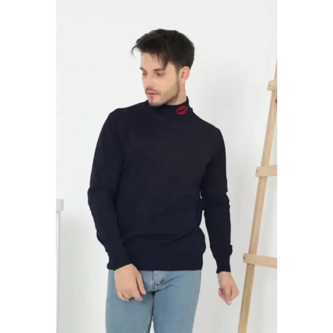 Unisex Yarım Boğazlı Baskılı Dokuma Triko - Lacivert - 126228 Unisex Yarım Boğazlı Baskılı Dokuma Triko - Lacivert - 126228