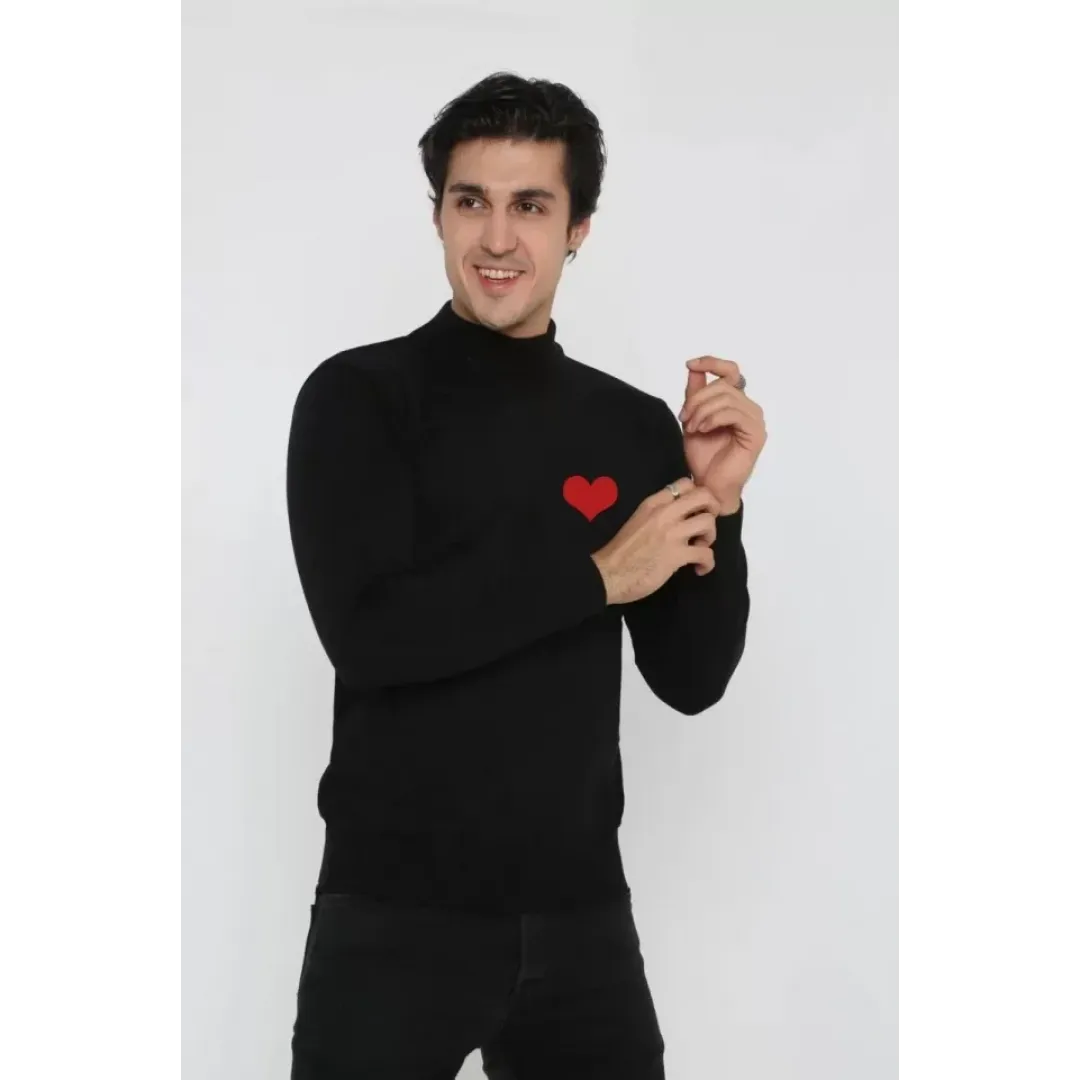 Unisex Yarım Boğazlı Baskılı Dokuma Triko - Siyah - 126233 Unisex Yarım Boğazlı Baskılı Dokuma Triko - Siyah - 126233
