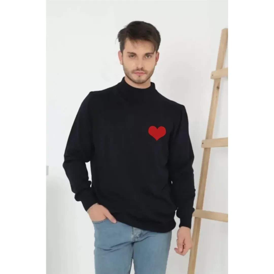 Unisex Yarım Boğazlı Baskılı Dokuma Triko - Siyah - 126233 Unisex Yarım Boğazlı Baskılı Dokuma Triko - Siyah - 126233