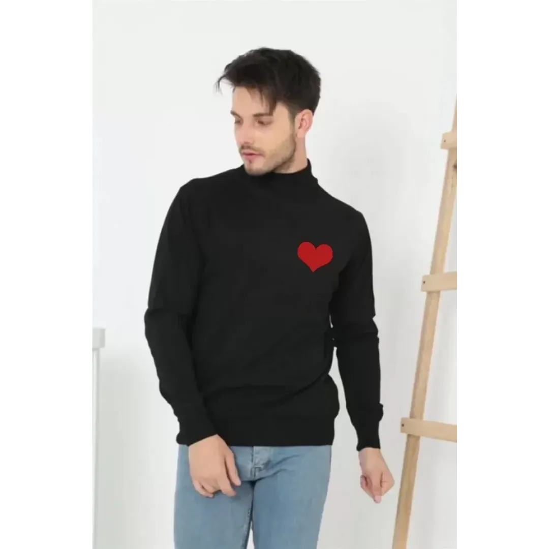 Unisex Yarım Boğazlı Baskılı Dokuma Triko - Siyah - 126233 Unisex Yarım Boğazlı Baskılı Dokuma Triko - Siyah - 126233