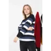 Unisex Kalın Çizgili Bisiklet Yaka Triko Kazak - Lacivert - 126240 Unisex Kalın Çizgili Bisiklet Yaka Triko Kazak - Lacivert - 126240