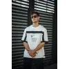 Unisex İki Yandan Fermuarlı Parçalı Baskılı Oversize T-shirt - Beyaz - 126619 Unisex İki Yandan Fermuarlı Parçalı Baskılı Oversize T-shirt - Beyaz - 126619