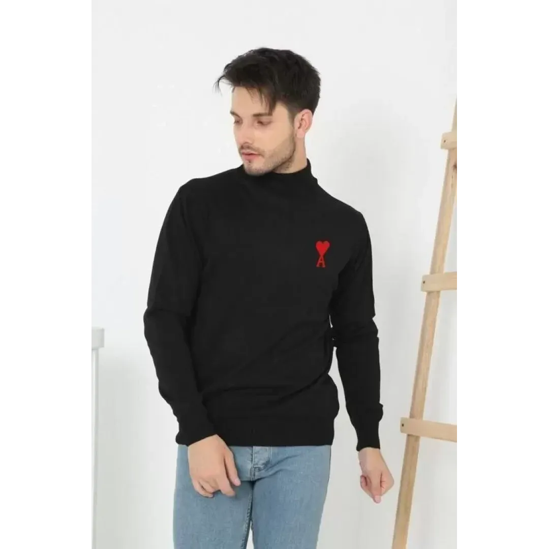 Unisex Yarım Boğazlı Baskılı Dokuma Triko - Siyah - 126625 Unisex Yarım Boğazlı Baskılı Dokuma Triko - Siyah - 126625