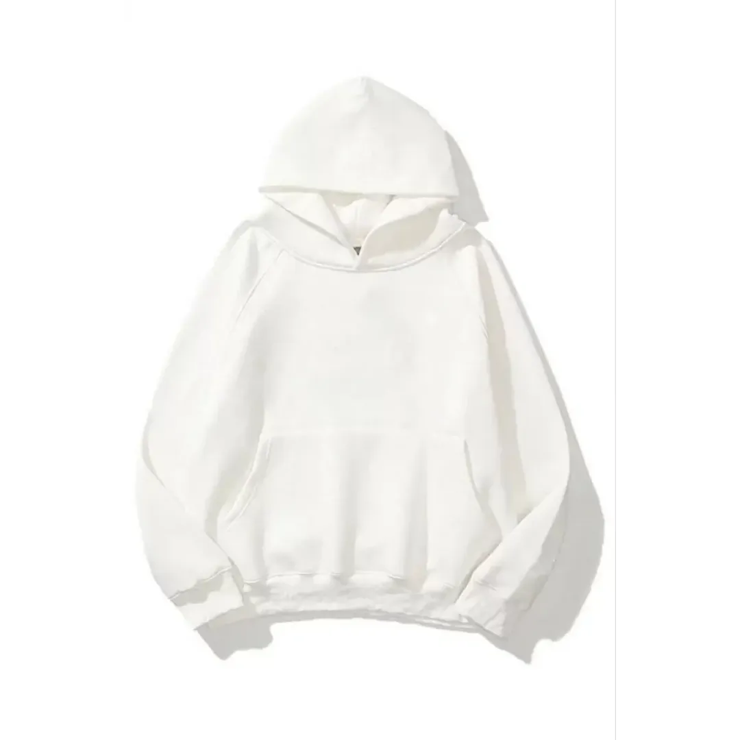 3 İplik Pamuklu Unisex Kapşonlu Sweetshirt - Beyaz - 126677 3 İplik Pamuklu Unisex Kapşonlu Sweetshirt - Beyaz - 126677