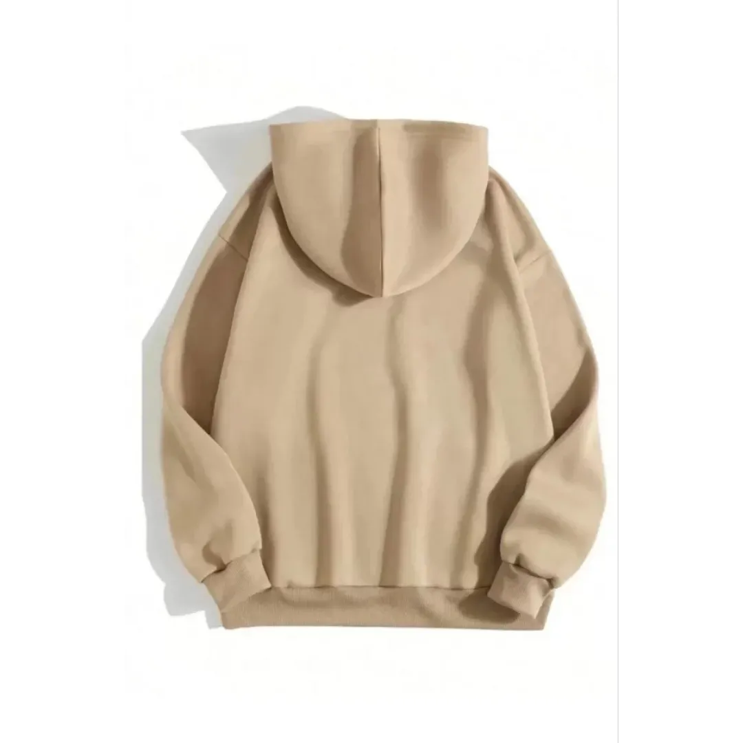 3 İplik Pamuklu Unisex Kapşonlu Sweetshirt - Bej - 126678 3 İplik Pamuklu Unisex Kapşonlu Sweetshirt - Bej - 126678
