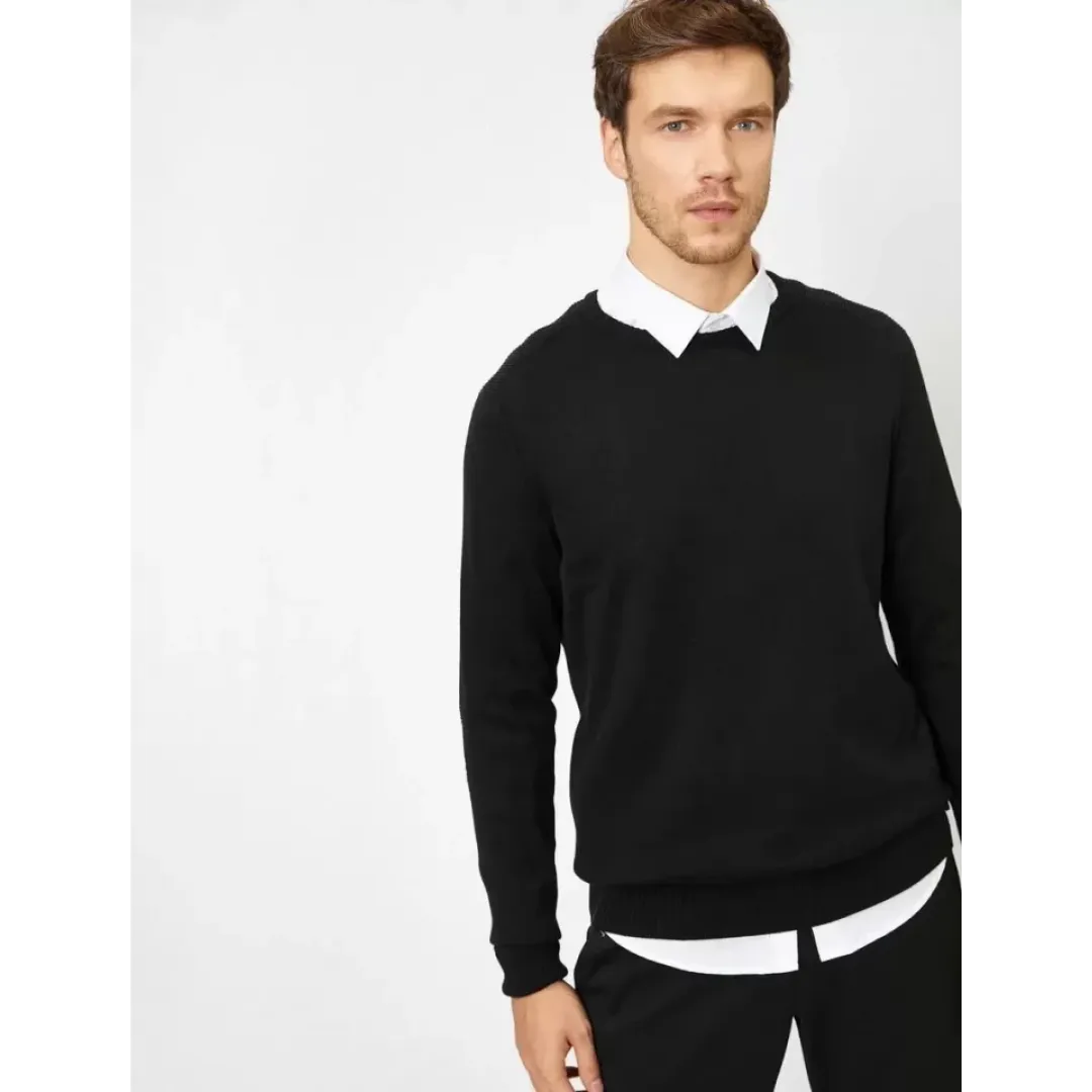 Unisex Uzun Kol Biskilet Yaka Dokuma Triko - Siyah - 126796 Unisex Uzun Kol Biskilet Yaka Dokuma Triko - Siyah - 126796