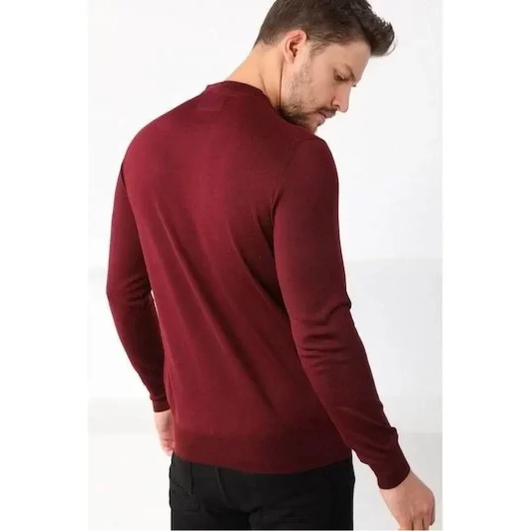 Unisex Uzun Kol Biskilet Yaka Dokuma Triko - Bordo - 126801 Unisex Uzun Kol Biskilet Yaka Dokuma Triko - Bordo - 126801