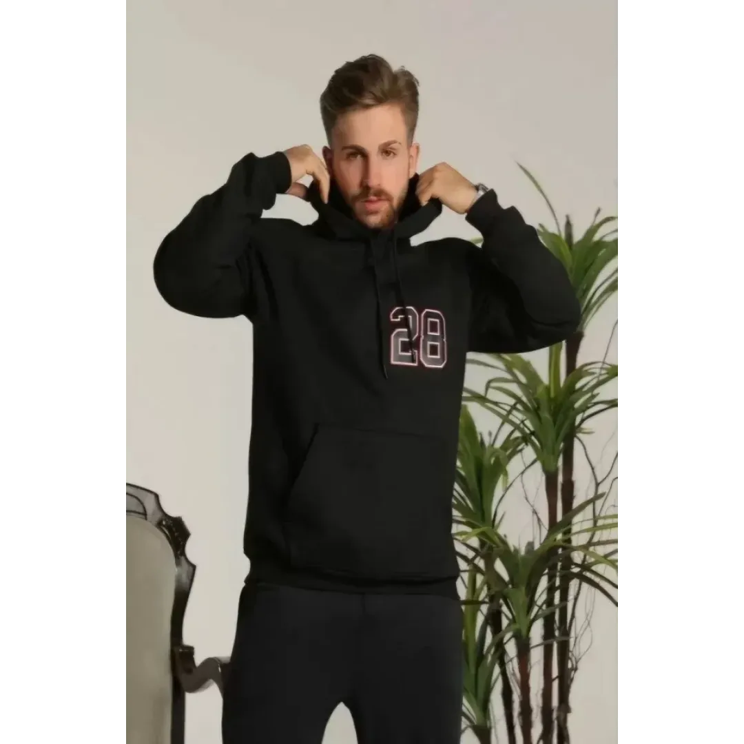Unisex Kapşonlu Baskılı Sweetshirt - Siyah - 126804 Unisex Kapşonlu Baskılı Sweetshirt - Siyah - 126804