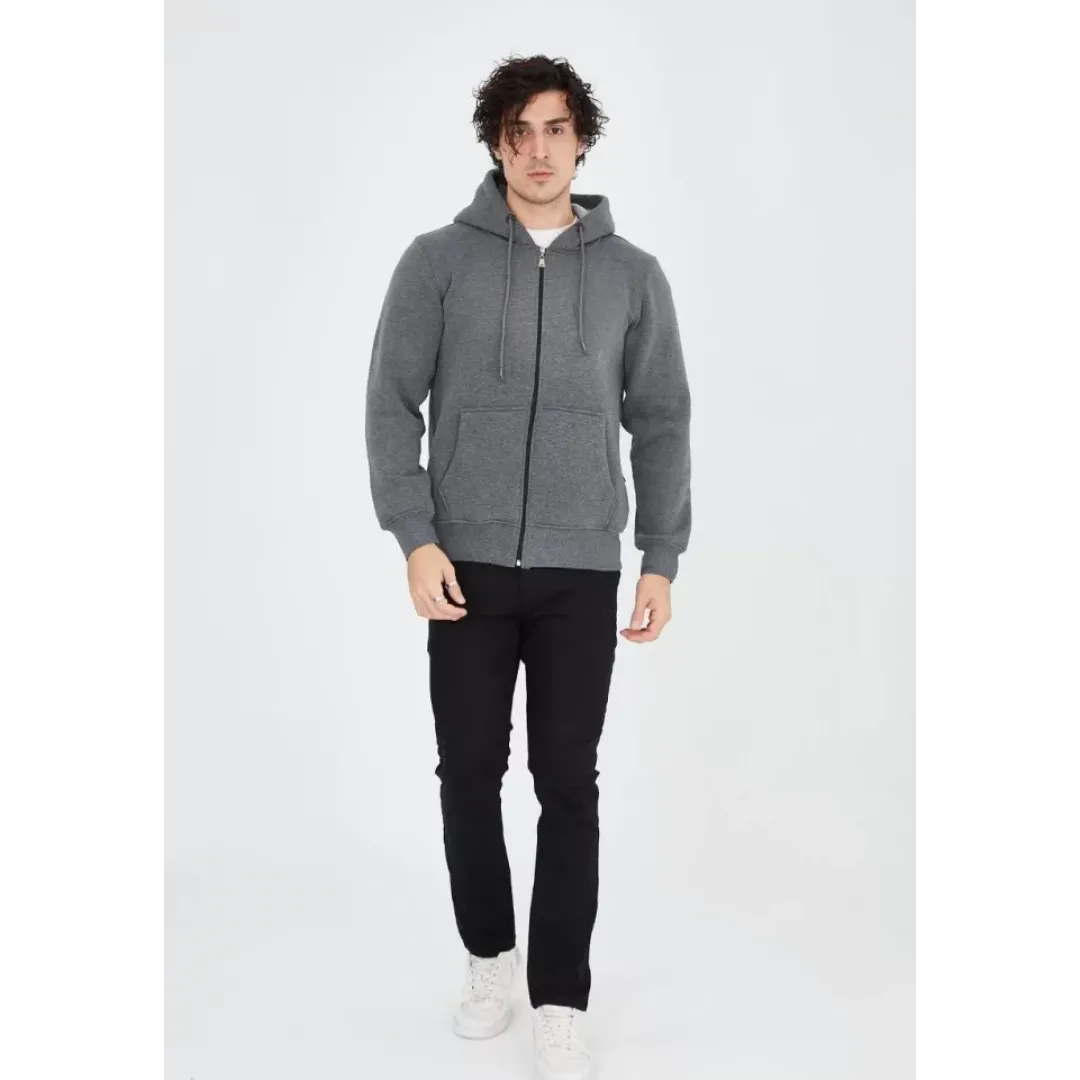 Unisex Tam Fermuarlı Kapşonlu SweatShirt - Füme - 126806 Unisex Tam Fermuarlı Kapşonlu SweatShirt - Füme - 126806