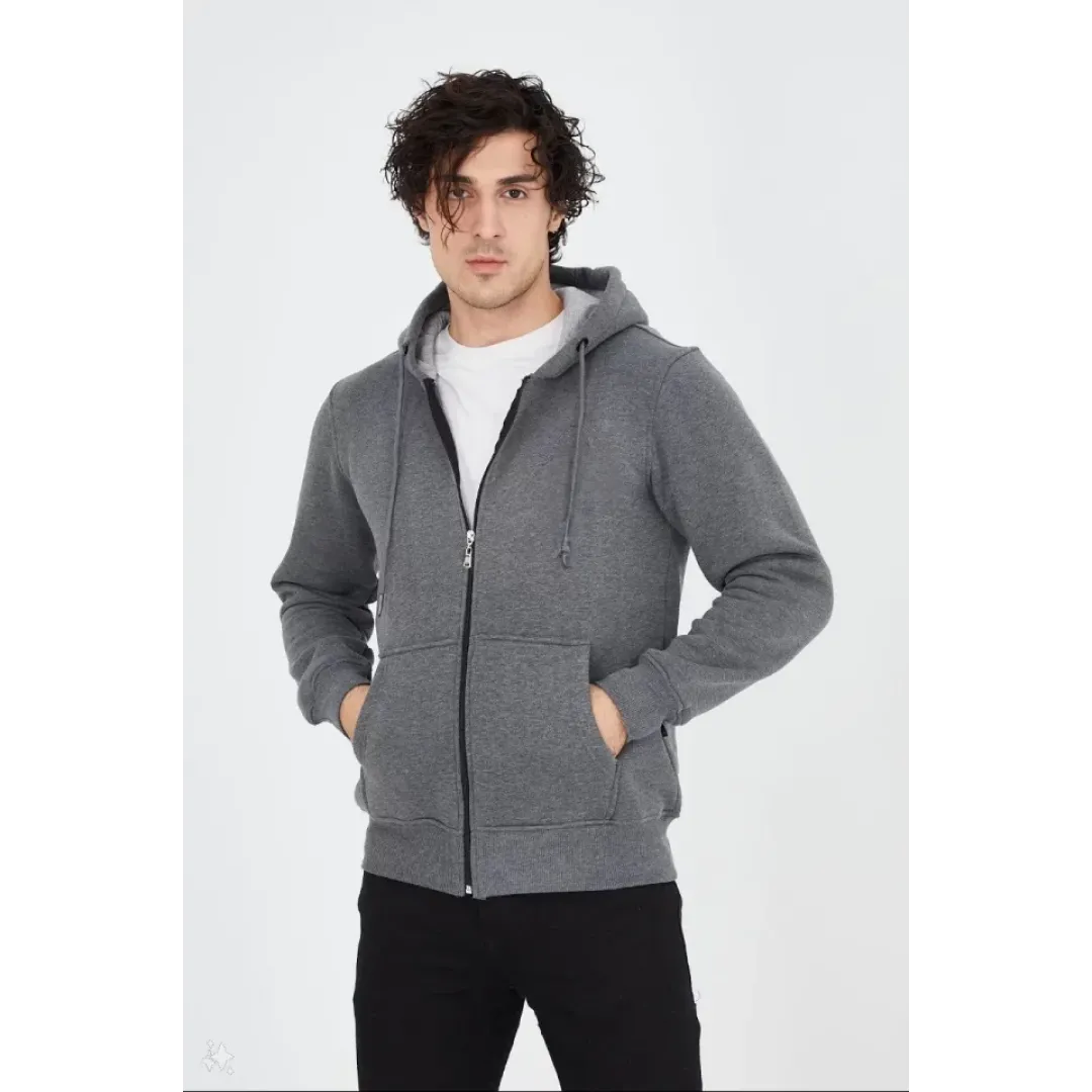 Unisex Tam Fermuarlı Kapşonlu SweatShirt - Füme - 126806 Unisex Tam Fermuarlı Kapşonlu SweatShirt - Füme - 126806