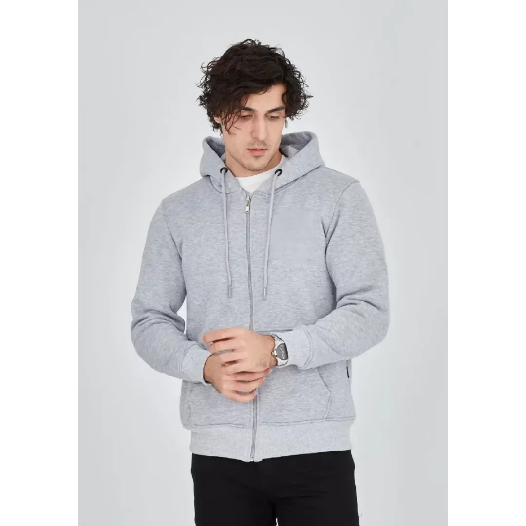 Unisex Tam Fermuarlı Kapşonlu SweatShirt - Gri - 126807 Unisex Tam Fermuarlı Kapşonlu SweatShirt - Gri - 126807