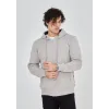 Unisex Tam Fermuarlı Kapşonlu  SweatShirt - Boyalı Gri - 126809