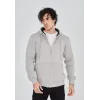 Unisex Tam Fermuarlı Kapşonlu  SweatShirt - Boyalı Gri - 126809