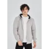 Unisex Tam Fermuarlı Kapşonlu  SweatShirt - Boyalı Gri - 126809