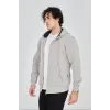Unisex Tam Fermuarlı Kapşonlu  SweatShirt - Boyalı Gri - 126809