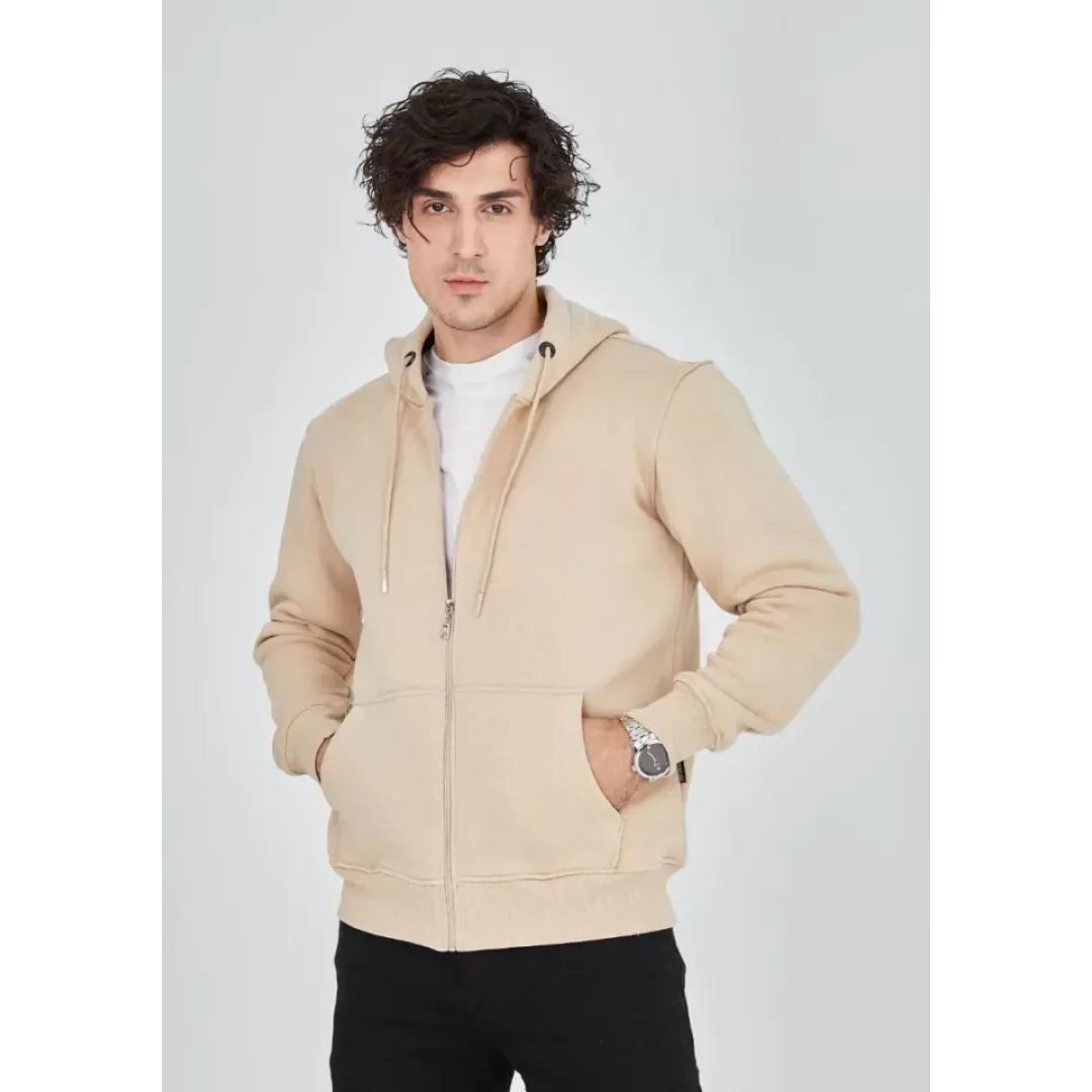 Unisex Tam Fermuarlı Kapşonlu SweatShirt - Bej - 126811 Unisex Tam Fermuarlı Kapşonlu SweatShirt - Bej - 126811