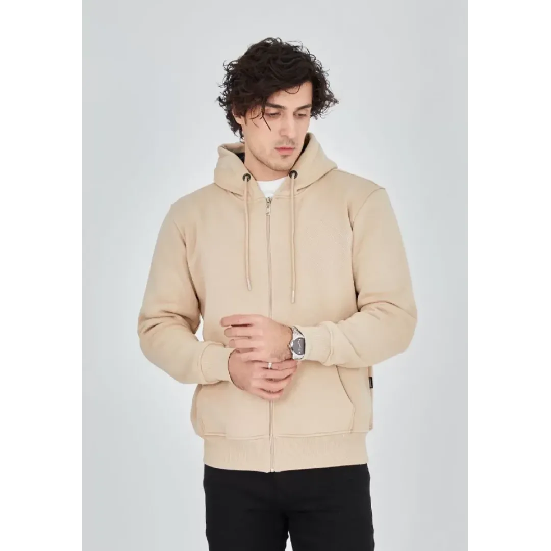 Unisex Tam Fermuarlı Kapşonlu SweatShirt - Bej - 126811 Unisex Tam Fermuarlı Kapşonlu SweatShirt - Bej - 126811