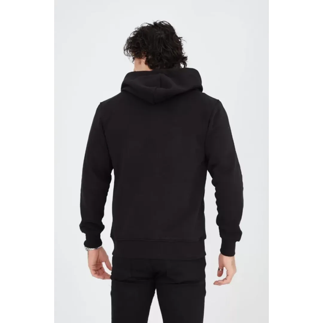 Unisex Tam Fermuarlı Kapşonlu  SweatShirt - Siyah - 126812