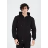 Unisex Tam Fermuarlı Kapşonlu  SweatShirt - Siyah - 126812