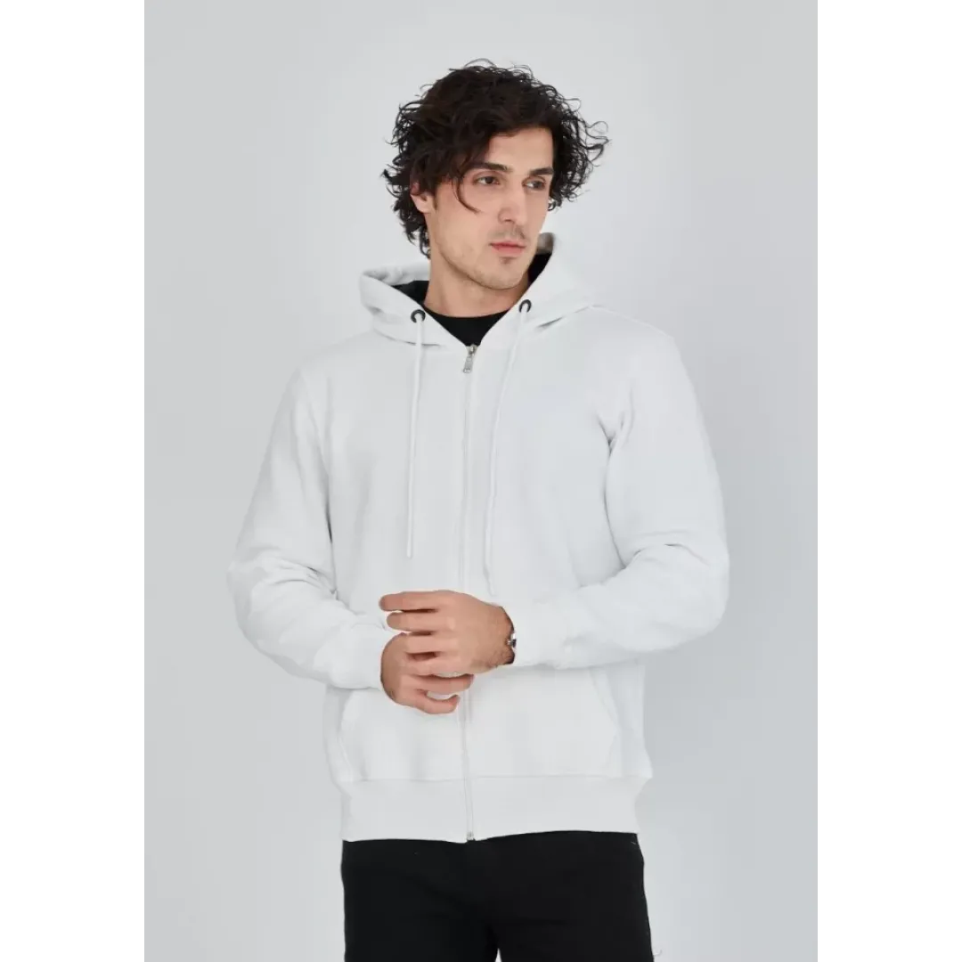 Unisex Tam Fermuarlı Kapşonlu SweatShirt - Beyaz - 126813 Unisex Tam Fermuarlı Kapşonlu SweatShirt - Beyaz - 126813
