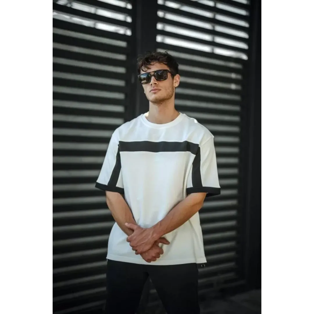 Unisex Yandan Fermuarlı Parçalı T-Shirt - Beyaz - 126865 Unisex Yandan Fermuarlı Parçalı T-Shirt - Beyaz - 126865