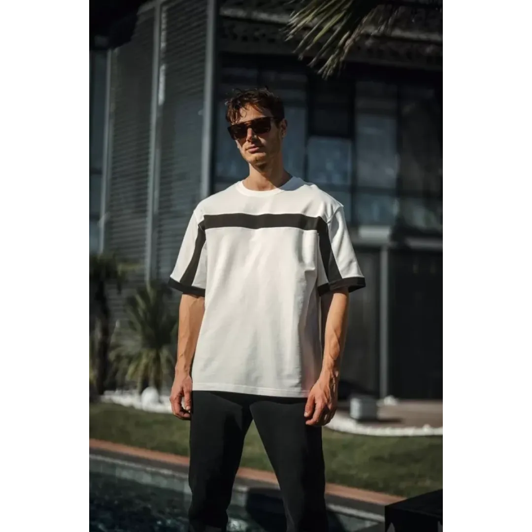 Unisex Yandan Fermuarlı Parçalı T-Shirt - Beyaz - 126865 Unisex Yandan Fermuarlı Parçalı T-Shirt - Beyaz - 126865