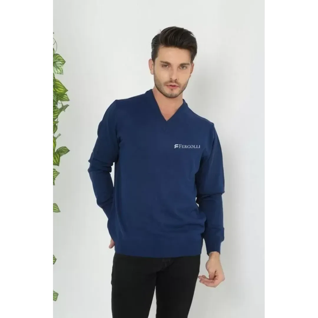 Baskılı V Yaka Uzun Kol Dokuma Triko - Indigo - 126876 Baskılı V Yaka Uzun Kol Dokuma Triko - Indigo - 126876
