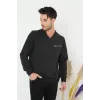 Baskılı V Yaka Uzun Kol Dokuma Triko - Füme - 126879 Baskılı V Yaka Uzun Kol Dokuma Triko - Füme - 126879