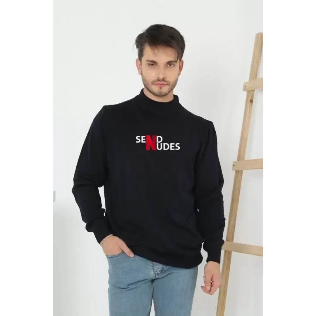 Unisex Yarım Boğazlı Baskılı Dokuma Triko - Siyah - 126970 Unisex Yarım Boğazlı Baskılı Dokuma Triko - Siyah - 126970