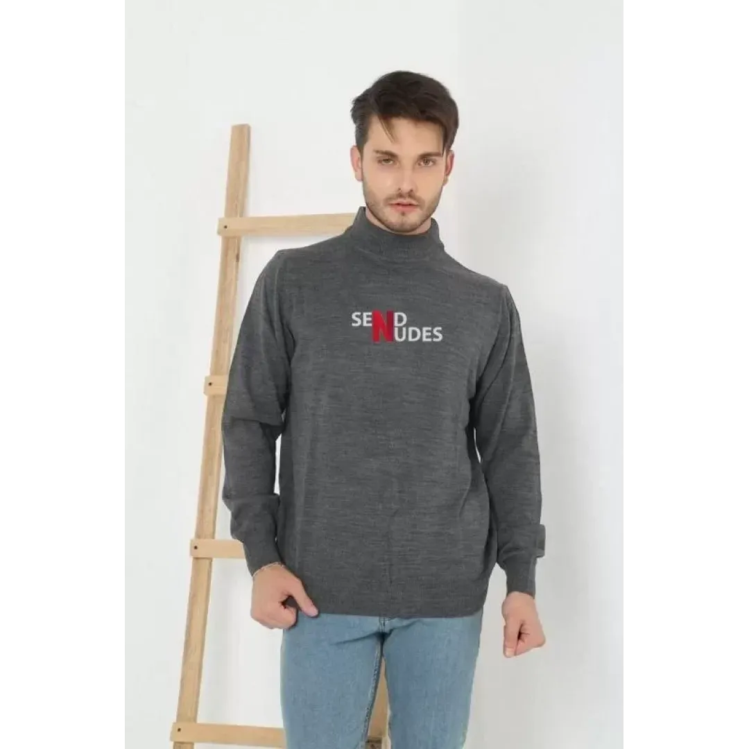 Unisex Yarım Boğazlı Baskılı Dokuma Triko - Füme - 126972 Unisex Yarım Boğazlı Baskılı Dokuma Triko - Füme - 126972