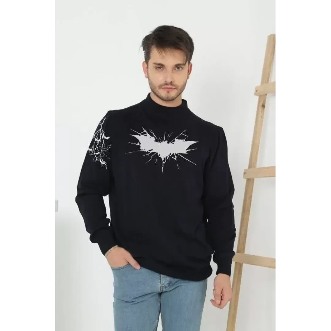 Unisex Yarım Boğazlı Baskılı Dokuma Triko - Siyah - 126974 Unisex Yarım Boğazlı Baskılı Dokuma Triko - Siyah - 126974