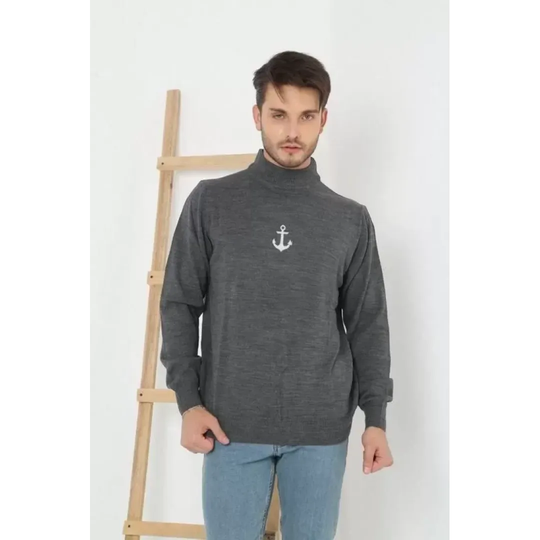 Unisex Yarım Boğazlı Baskılı Dokuma Triko - Füme - 126985 Unisex Yarım Boğazlı Baskılı Dokuma Triko - Füme - 126985