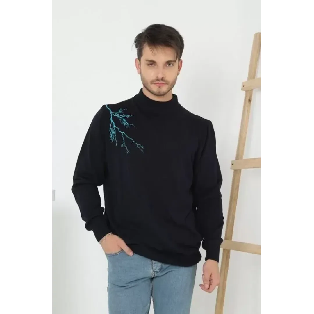 Unisex Yarım Boğazlı Baskılı Dokuma Triko - Siyah - 127039 Unisex Yarım Boğazlı Baskılı Dokuma Triko - Siyah - 127039