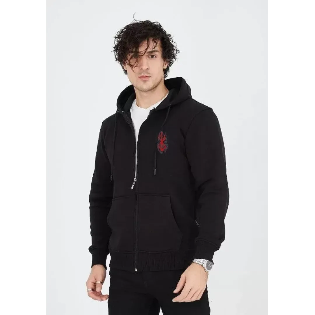 Unisex Baskılı Tam Fermuarlı Kapşonlu SweatShirt - Siyah - 127058 Unisex Baskılı Tam Fermuarlı Kapşonlu SweatShirt - Siyah - 127058