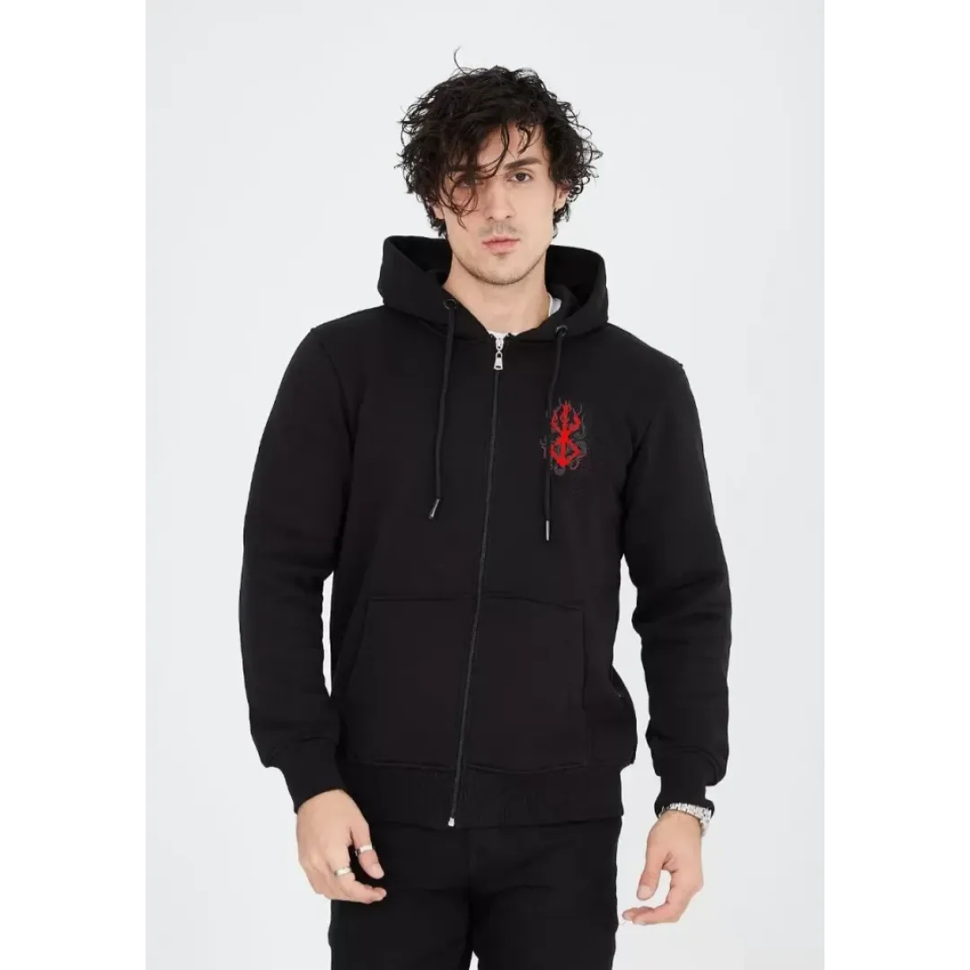 Unisex Baskılı Tam Fermuarlı Kapşonlu SweatShirt - Siyah - 127058 Unisex Baskılı Tam Fermuarlı Kapşonlu SweatShirt - Siyah - 127058