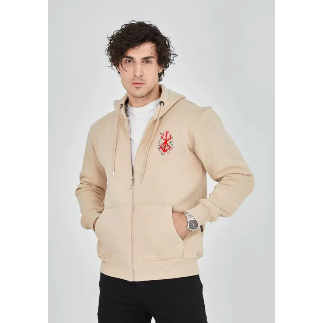 Unisex Baskılı Tam Fermuarlı Kapşonlu SweatShirt - Bej - 127059 Unisex Baskılı Tam Fermuarlı Kapşonlu SweatShirt - Bej - 127059