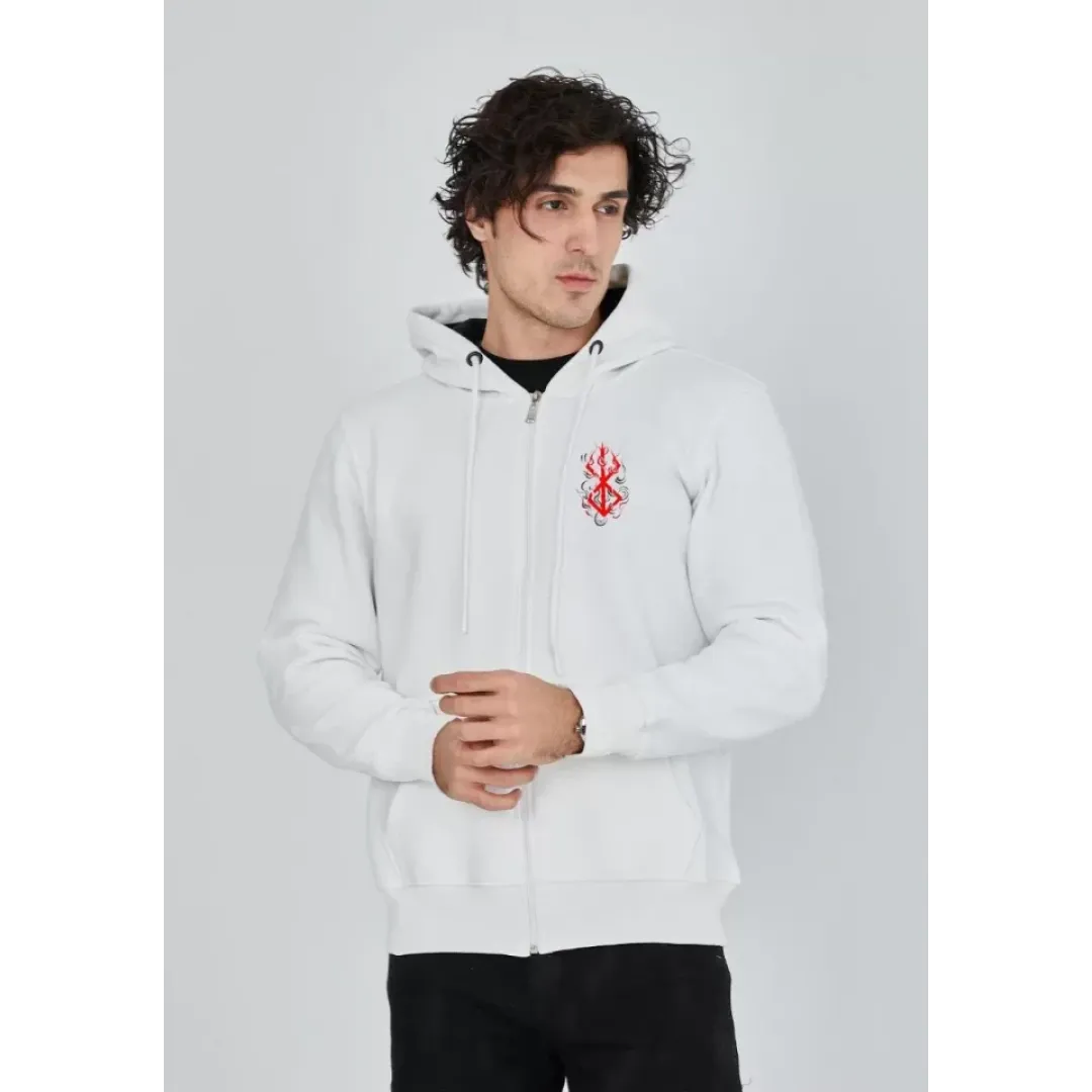 Unisex Baskılı Tam Fermuarlı Kapşonlu SweatShirt - Beyaz - 127060 Unisex Baskılı Tam Fermuarlı Kapşonlu SweatShirt - Beyaz - 127060