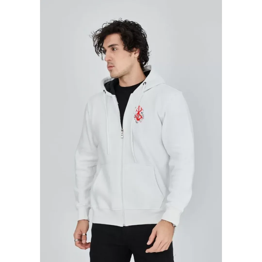 Unisex Baskılı Tam Fermuarlı Kapşonlu SweatShirt - Beyaz - 127060 Unisex Baskılı Tam Fermuarlı Kapşonlu SweatShirt - Beyaz - 127060