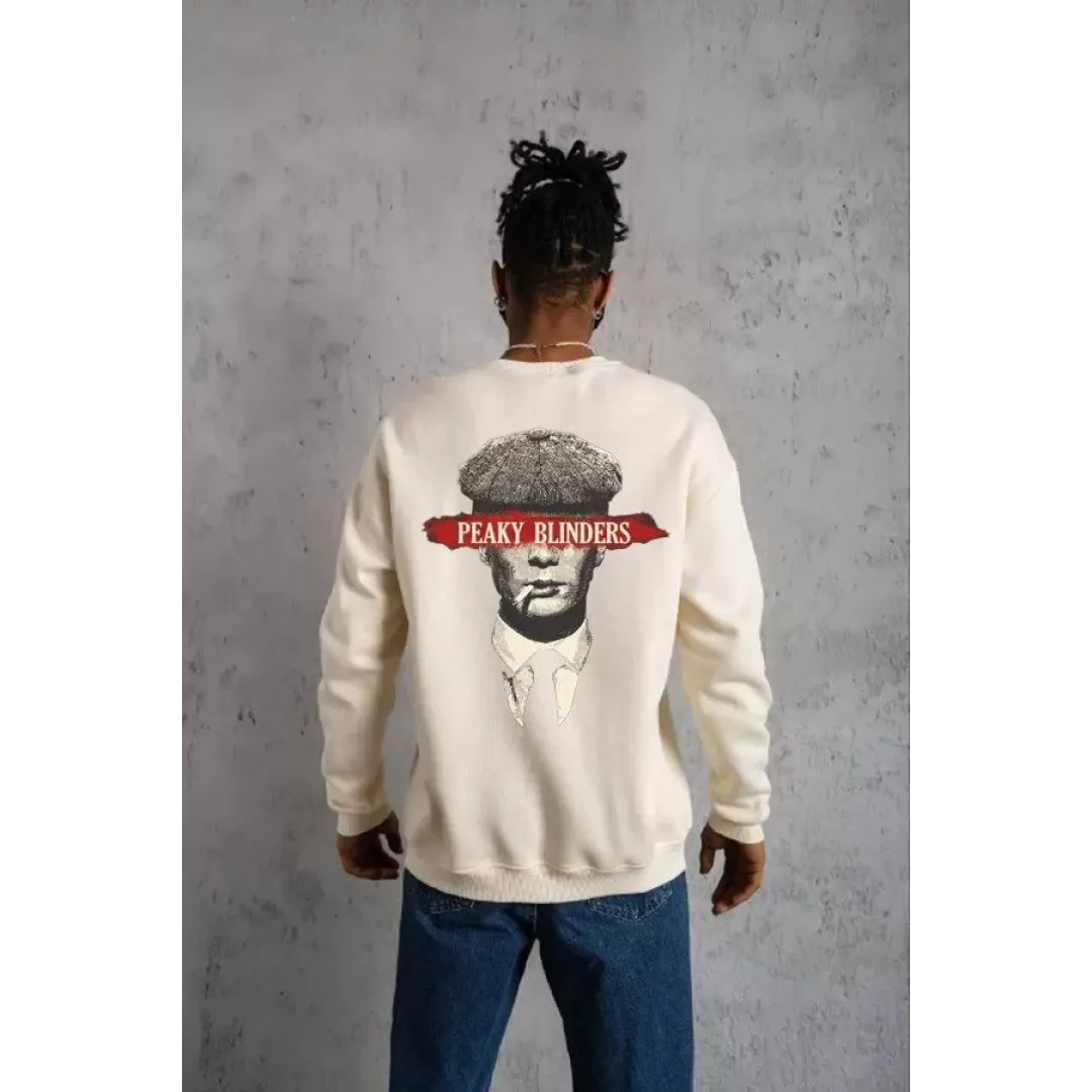 Unisex Bisiklet Yaka Baskılı Oversize Sweatshirt - Beyaz - 127071 Unisex Bisiklet Yaka Baskılı Oversize Sweatshirt - Beyaz - 127071