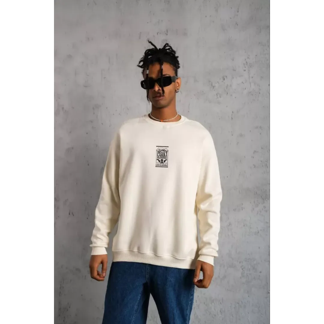 Unisex Bisiklet Yaka Baskılı Oversize Sweatshirt - Beyaz - 127071 Unisex Bisiklet Yaka Baskılı Oversize Sweatshirt - Beyaz - 127071