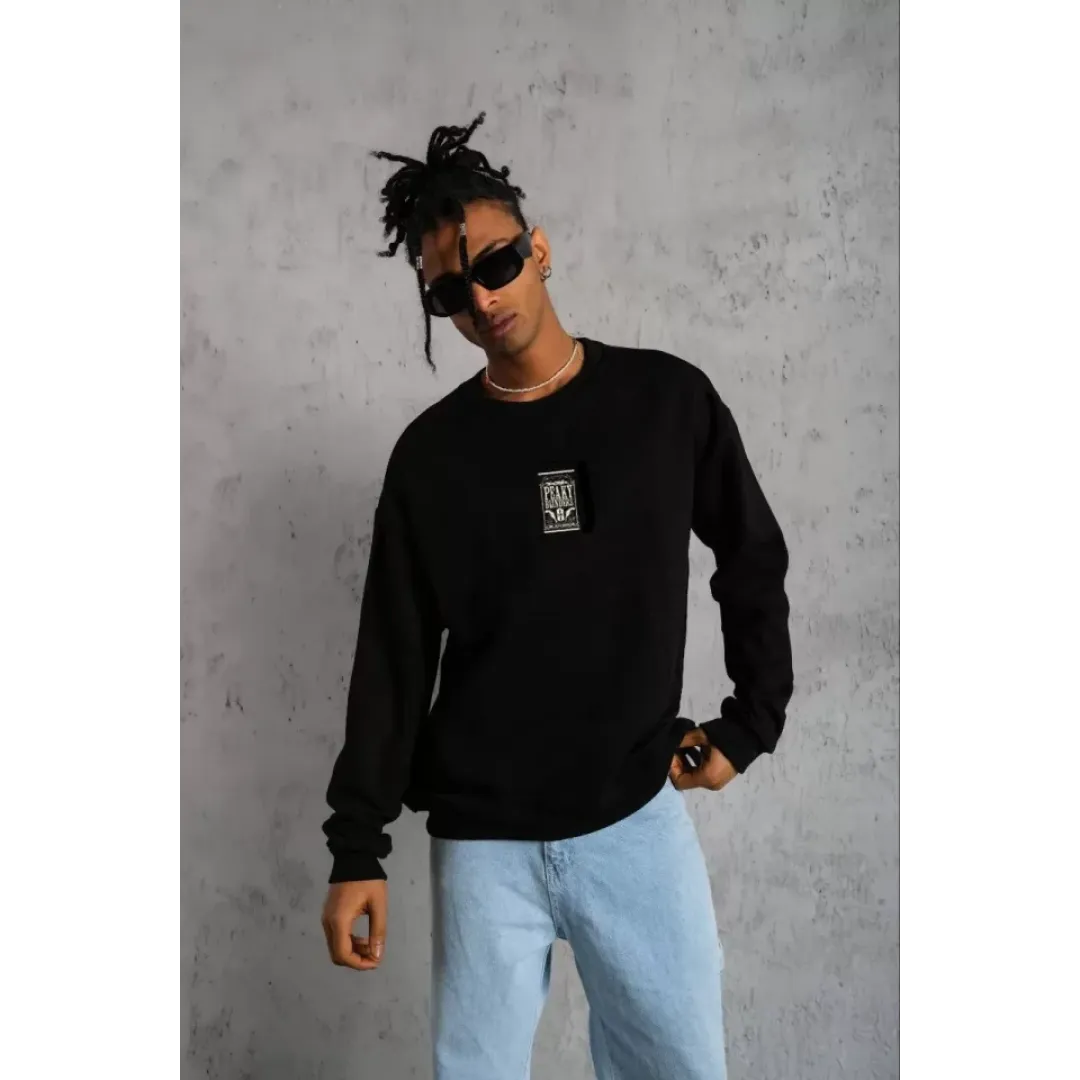 Unisex Bisiklet Yaka Baskılı Oversize Sweatshirt - Siyah - 127072 Unisex Bisiklet Yaka Baskılı Oversize Sweatshirt - Siyah - 127072