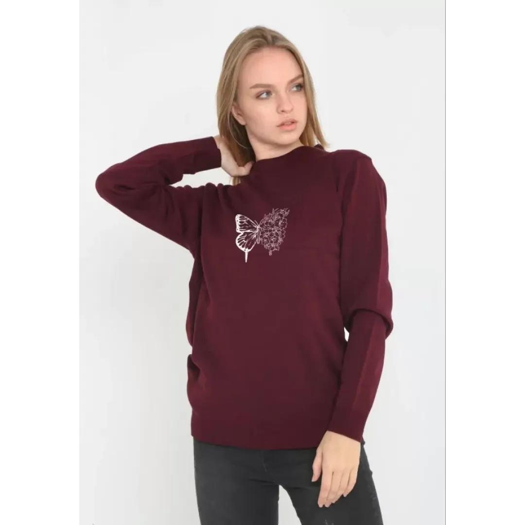 Unisex Bisiklet Yaka Baskılı Dokuma Triko - Bordo - 127232 Unisex Bisiklet Yaka Baskılı Dokuma Triko - Bordo - 127232