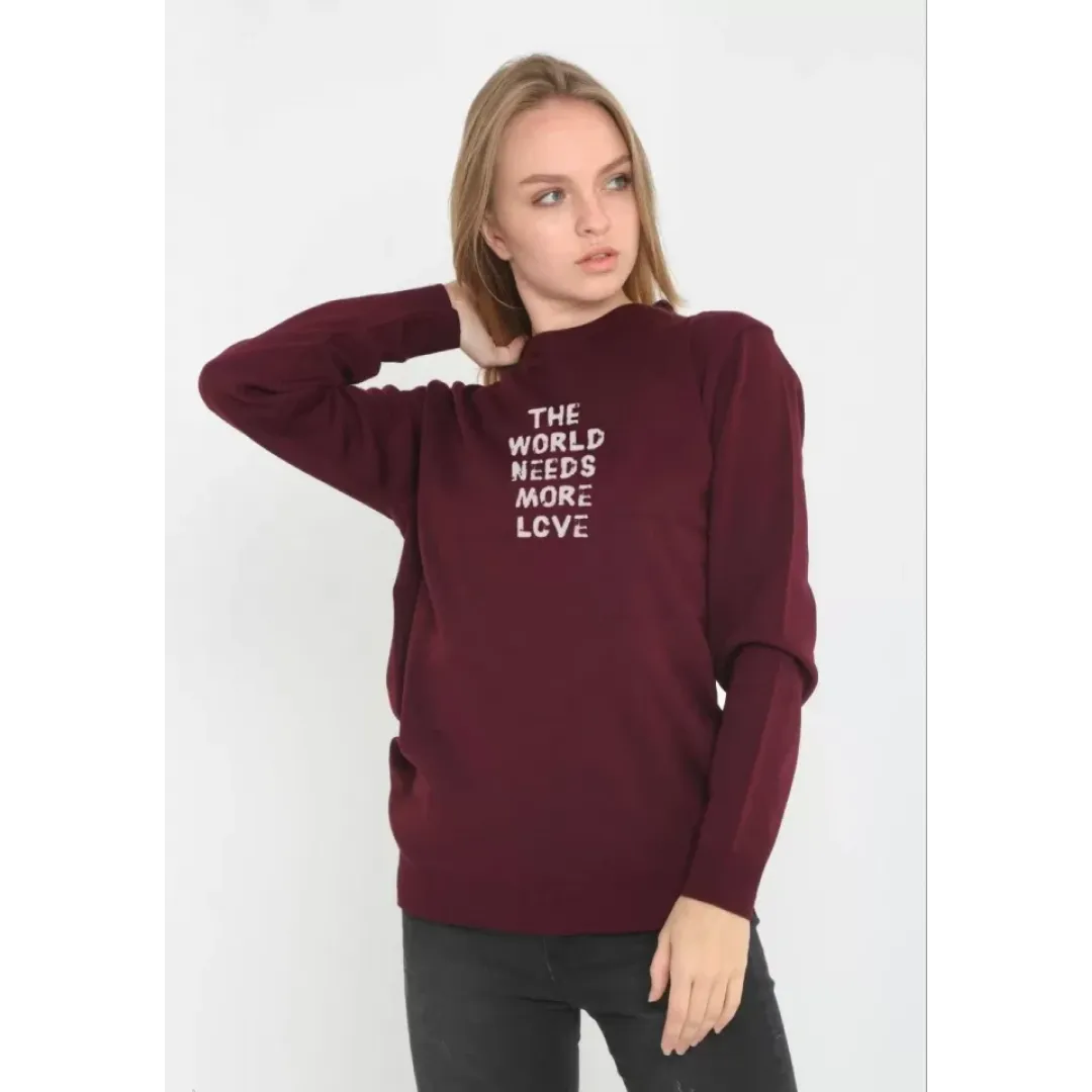 Unisex Bisiklet Yaka Baskılı Dokuma Triko - Bordo - 127237 Unisex Bisiklet Yaka Baskılı Dokuma Triko - Bordo - 127237
