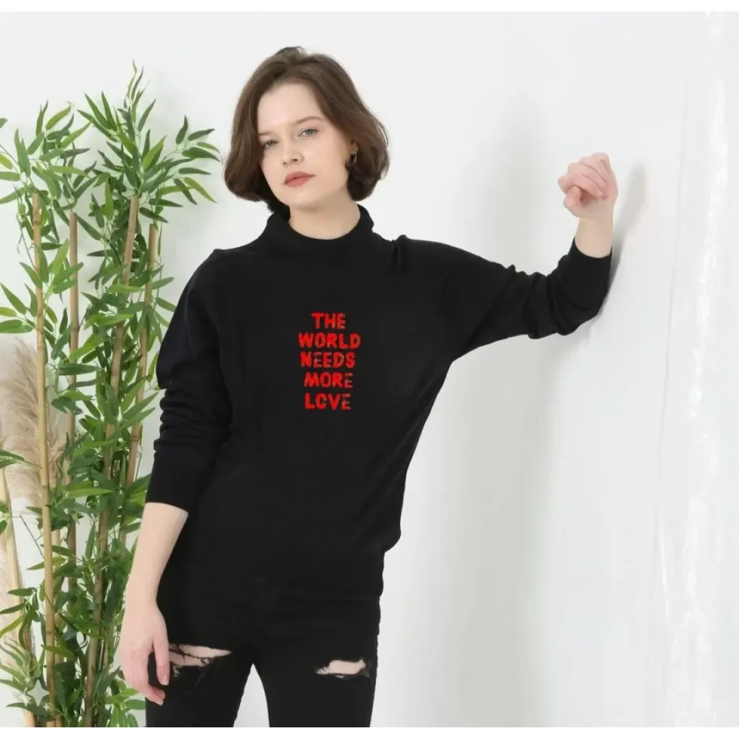 Unisex Bisiklet Yaka Baskılı Dokuma Triko - Siyah - 127239 Unisex Bisiklet Yaka Baskılı Dokuma Triko - Siyah - 127239
