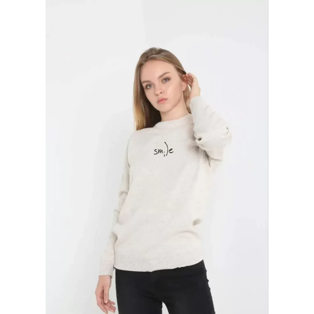 Unisex Bisiklet Yaka Baskılı Dokuma Triko - Bej - 127244 Unisex Bisiklet Yaka Baskılı Dokuma Triko - Bej - 127244