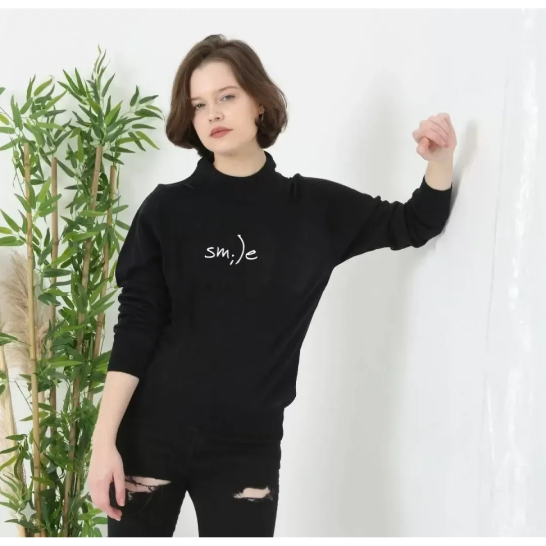 Unisex Bisiklet Yaka Baskılı Dokuma Triko - Siyah - 127245 Unisex Bisiklet Yaka Baskılı Dokuma Triko - Siyah - 127245