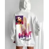Baskılı Üç İplik Kapüşonlu Oversize Sweatshirt - Beyaz - 127363 Baskılı Üç İplik Kapüşonlu Oversize Sweatshirt - Beyaz - 127363