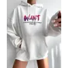 Baskılı Üç İplik Kapüşonlu Oversize Sweatshirt - Beyaz - 127363 Baskılı Üç İplik Kapüşonlu Oversize Sweatshirt - Beyaz - 127363