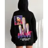 Baskılı Üç İplik Kapüşonlu Oversize Sweatshirt - Siyah - 127364 Baskılı Üç İplik Kapüşonlu Oversize Sweatshirt - Siyah - 127364