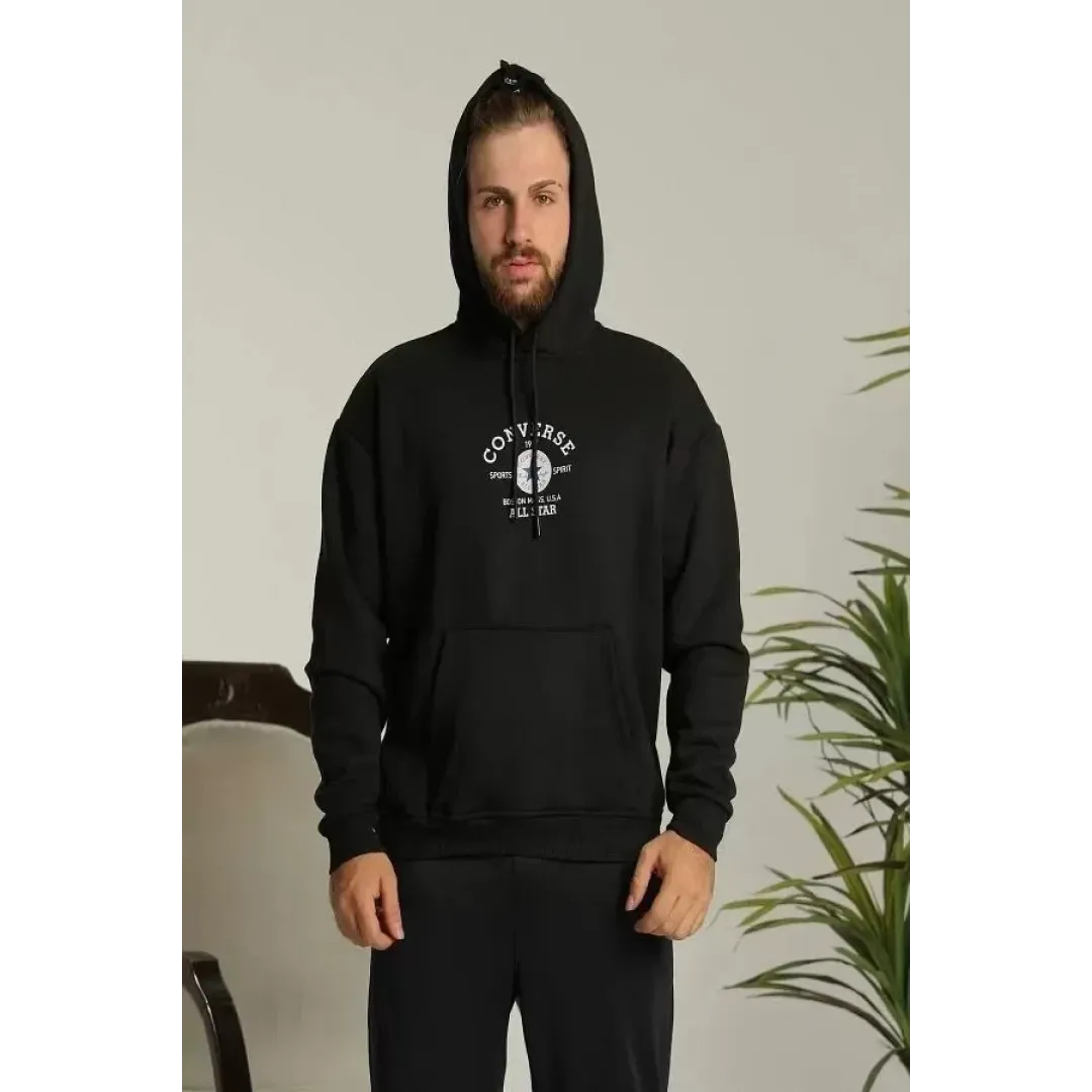 Unisex Kapüşonlu Üç İplik Oversize Baskılı Sweatshirt - Siyah - 127382 Unisex Kapüşonlu Üç İplik Oversize Baskılı Sweatshirt - Siyah - 127382